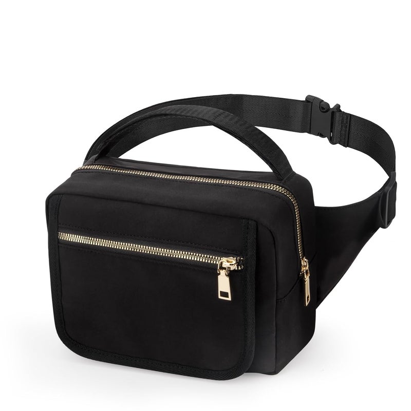 printe Small Diaper Bag with Portable Changing Pad, Crossbody Fanny Pack with Wipes Pocket for Stroller, Women Waist Bag for Travel, Black Large - Image 1